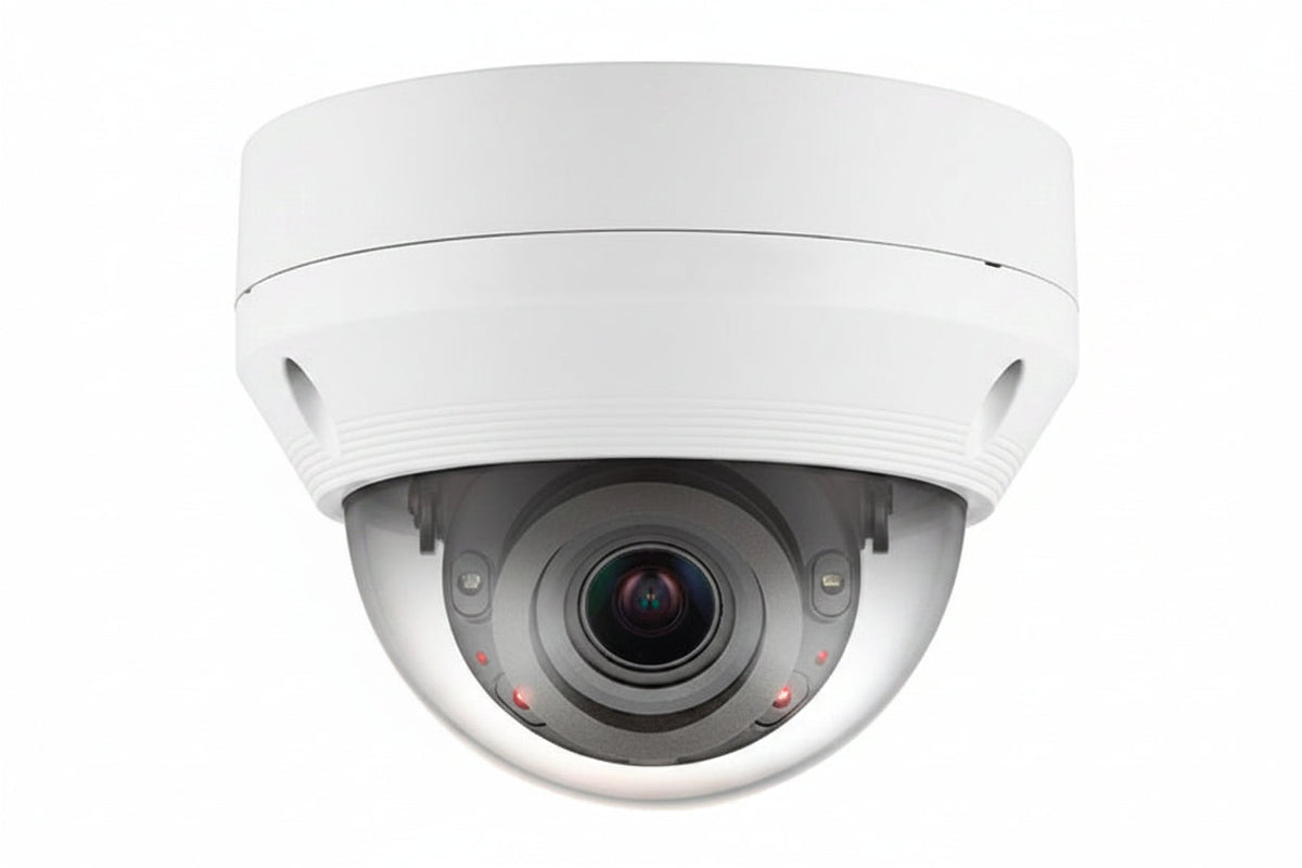 Hanwha QNV-8080R Q-Series 5MP IR Vandal IP Dome Camera, 3.2-10mm Varifocal Lens, White
