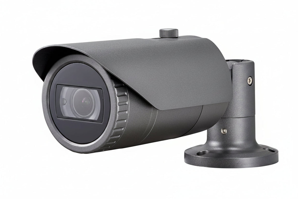 Hanwha QNO-8080R Q-Series 5MP IR Bullet Camera, 3.2-10mm Varifocal Lens, Dark Gray