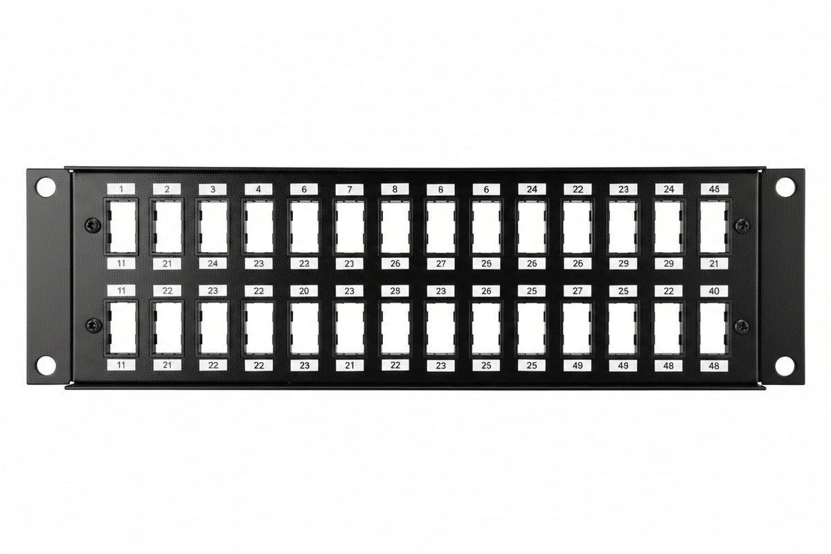 ICC IC107BP482 48-Port Blank Keystone 2U RMS Patch Panel with 19" Metal Rackmount Housing for Slim Profile Keystone Jacks