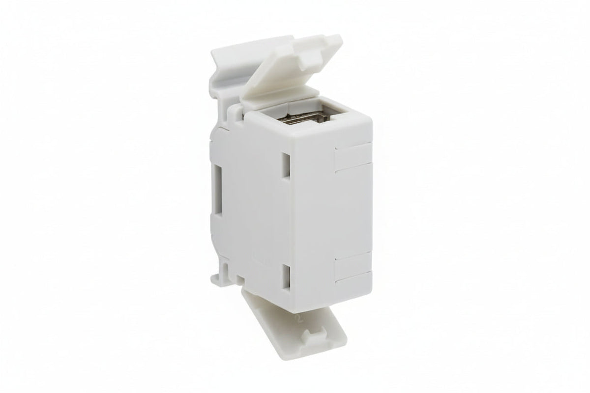 Eaton Tripp Lite N235-D01-SH-6A CAT6A Shielded In-Line DIN-Rail Mountable Snap-In Coupler, RJ45 Female to Female, Light Gray