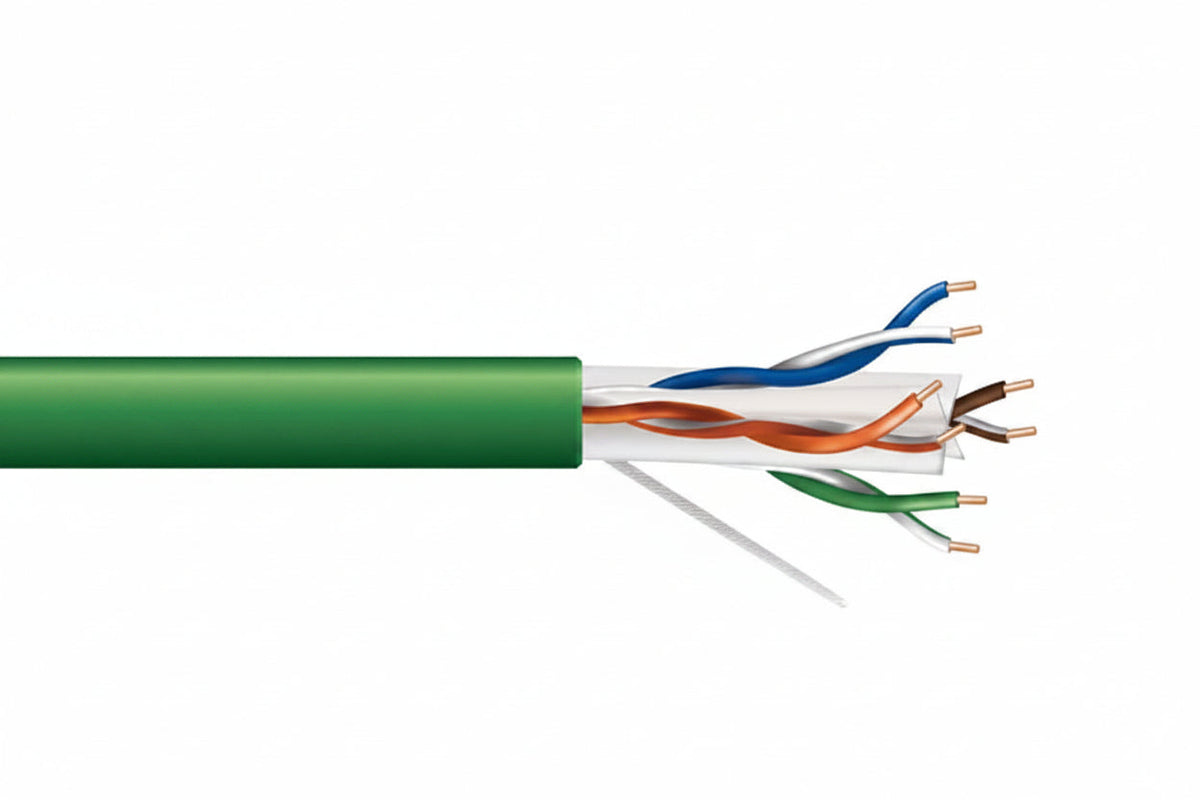 Genesis 51021105 23/4-Pair Cat 6 Plus Unshielded (U/UTP) Networking Cable, Plenum, CMP, FT6, 1000' (304.8 m) Pull Box, Green