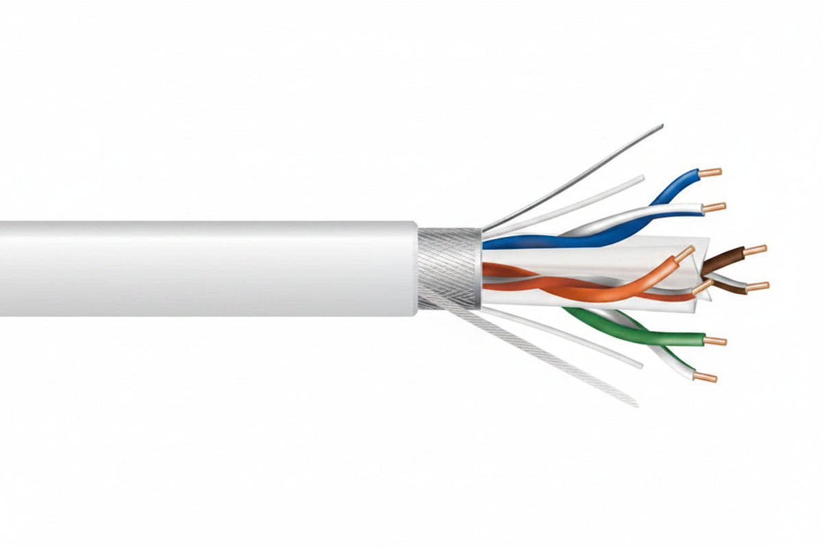 51921001 23/4-Pair Cat 6 Plus Shielded (F/UTP) Networking Cable, Riser, CMR, FT4, 1000' (304.8 m) Reel, White