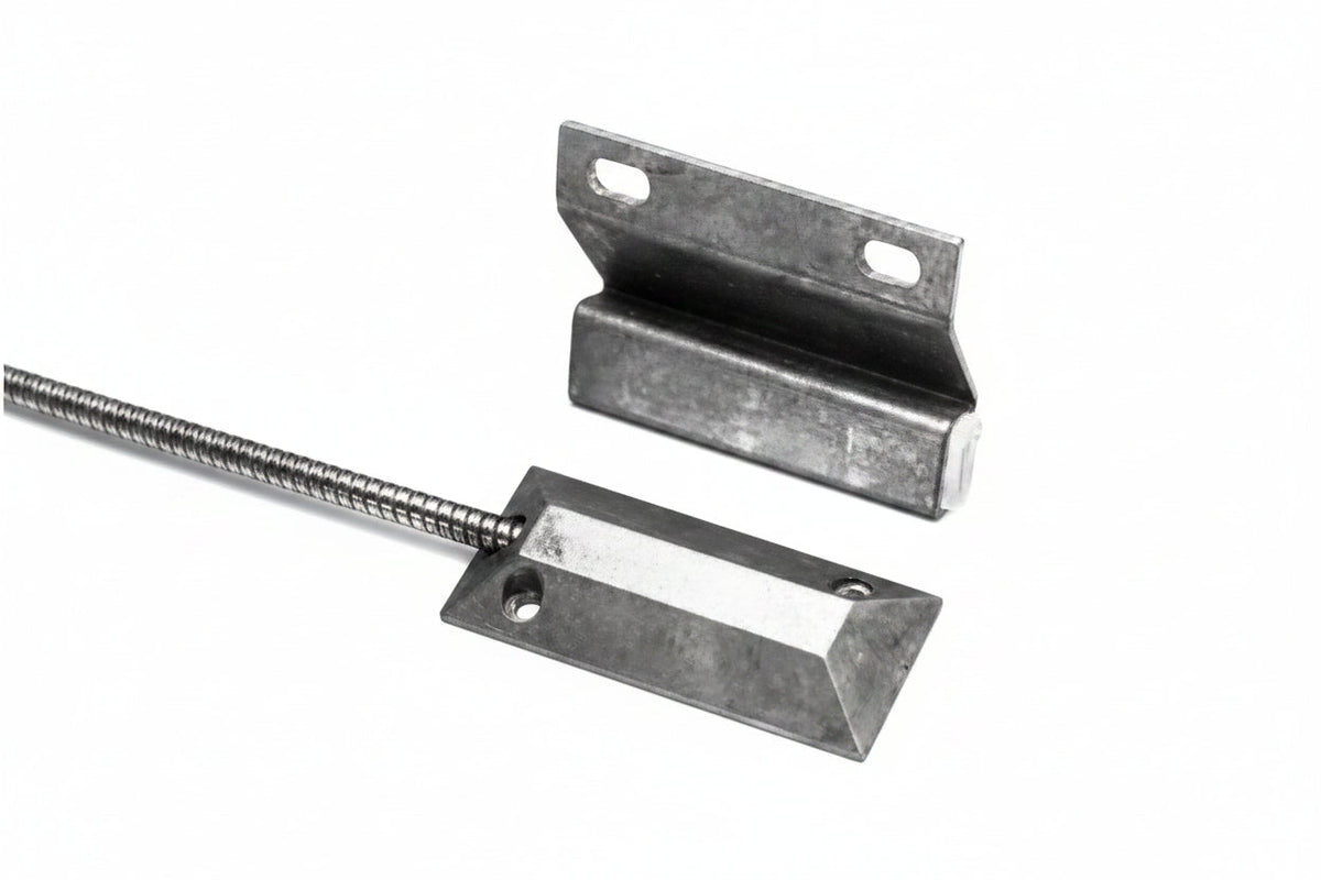4532 Floor Mount Miniature Overhead Door Switch Set, 2-1/2" Gap, 10W, 200VDC, 0.50A, Closed Loop, N/O, and 24" Armored Cable, Aluminum