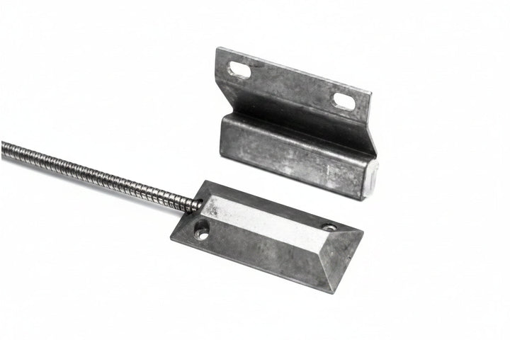 4532 Floor Mount Miniature Overhead Door Switch Set, 2-1/2" Gap, 10W, 200VDC, 0.50A, Closed Loop, N/O, and 24" Armored Cable, Aluminum