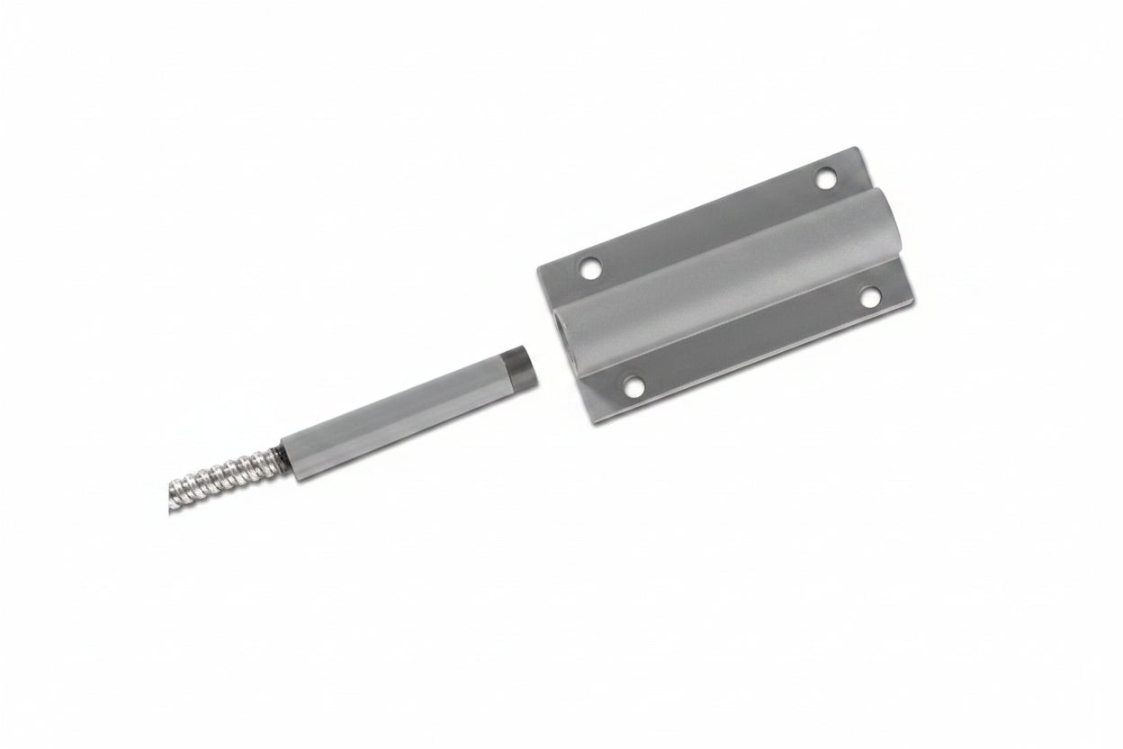 Edwards Signaling 2100 Series Magnapull Heavy-Duty Magnetic Pull-Apart Cord, normally open, 3' stainless steel armored cable lead, gray, surface mounted