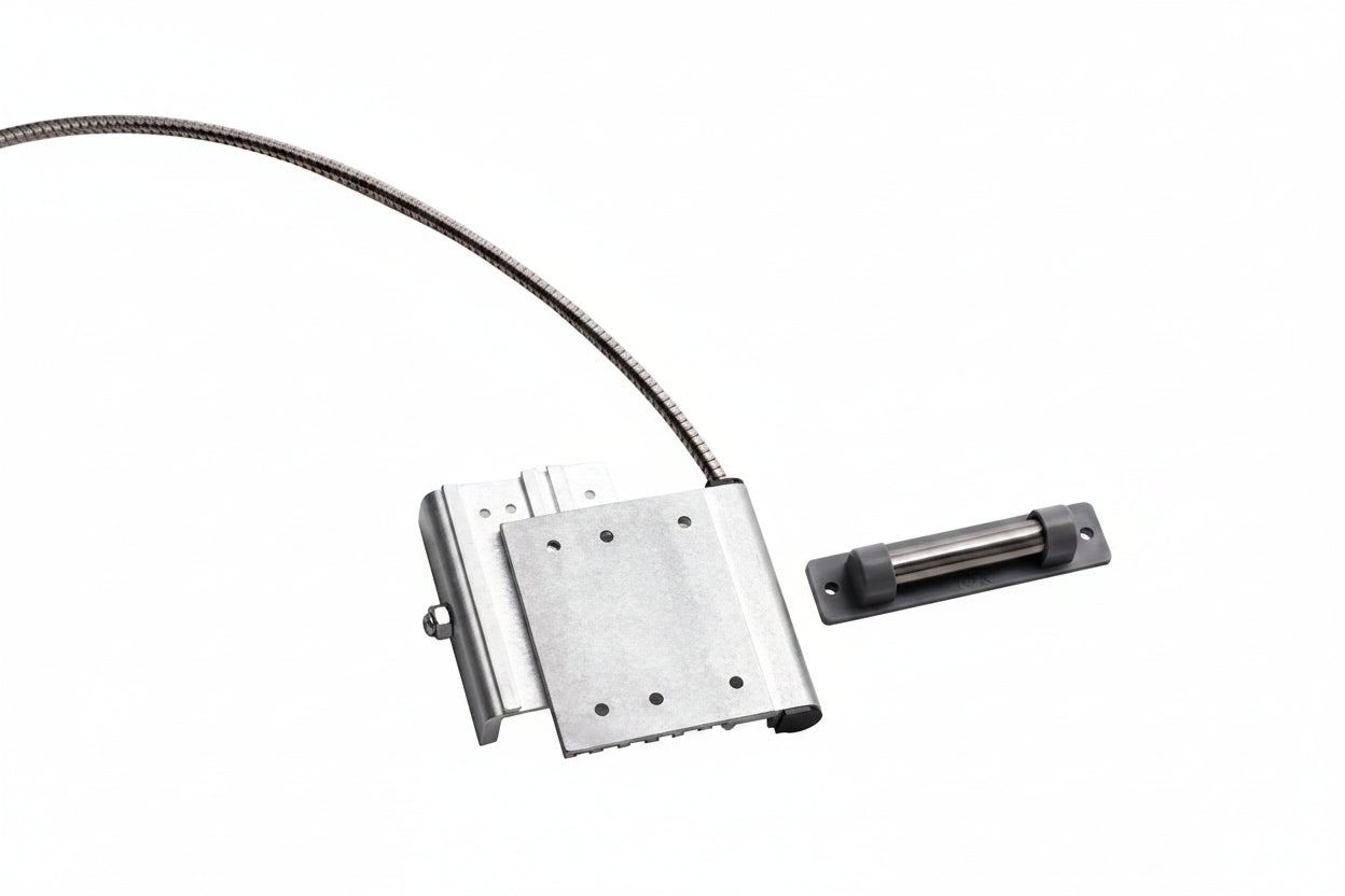 Edwards Signaling 2302 Series Curtain Door Magnetic Contact, IP6, 30V op voltage, 0.25A, 3W/VA, SPDT, track mount 2'SS armored lead, 3" gap.