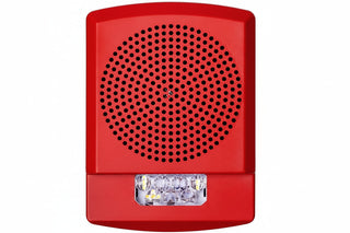 Eaton ELSPSTR Wheelock Eluxa LED High Fidelity Speaker Strobe, Wall, FIRE Lettering, Clear Lens, 24VDC, 15/30/75/110/135/185 cd, Red