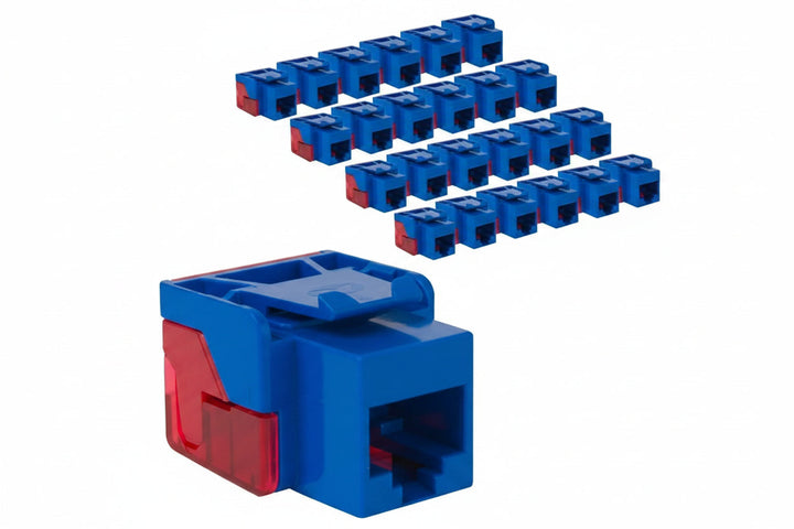 ICC IC107L6CBL CAT6 Keystone Jack with Inline IDC No Pair Split Wiring, UL Listed PoE++ TAA Compliant for Wall Plate / Patch Panel, 25-Piece, Blue