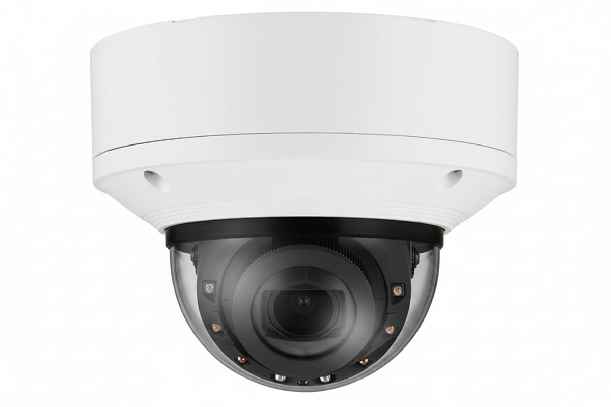 Hanwha XND-C8083RV Series 6MP Indoor IR Vandal Dome Camera, 4.4-9.3mm Motorized Varifocal Lens, White