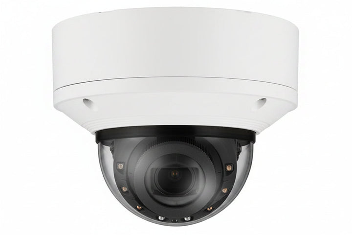 Hanwha XND-C8083RV Series 6MP Indoor IR Vandal Dome Camera, 4.4-9.3mm Motorized Varifocal Lens, White