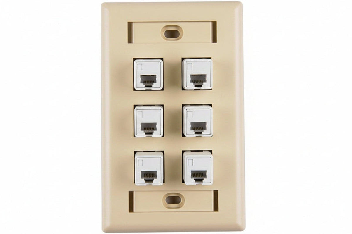 HellermannTyton FPISIX-I 6-Port Single-Gang Faceplate with Identification Windows, Ivory