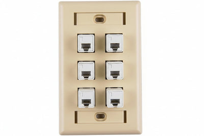 HellermannTyton FPISIX-I 6-Port Single-Gang Faceplate with Identification Windows, Ivory