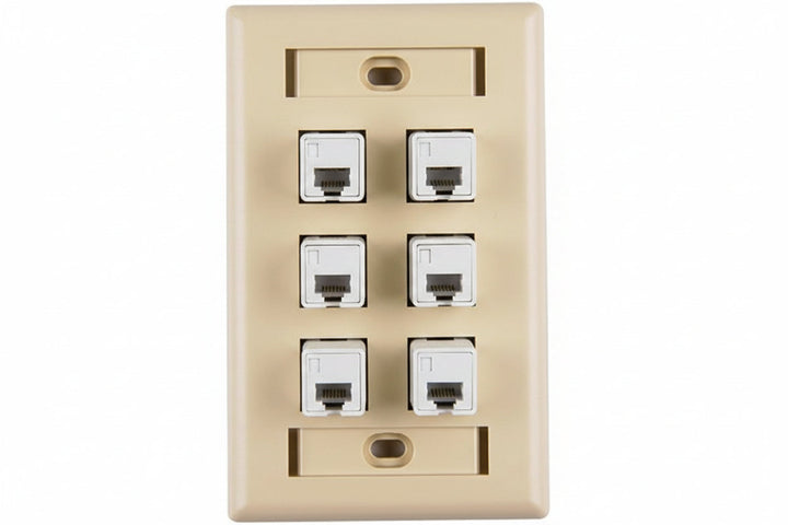 HellermannTyton FPISIX-I 6-Port Single-Gang Faceplate with Identification Windows, Ivory