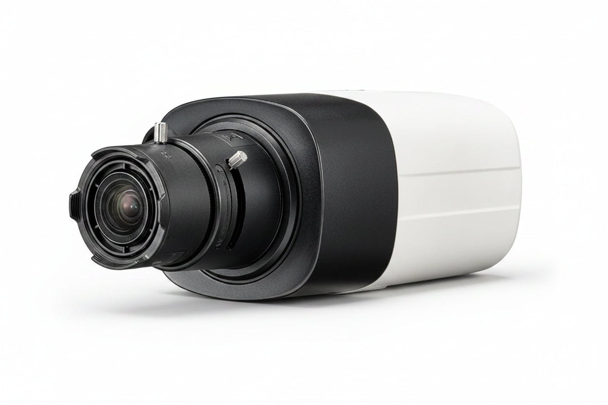 Hanwha SCB-6005 HD+ Series 2MP Analog Box Camera, Lens Not Included, Black and Ivory