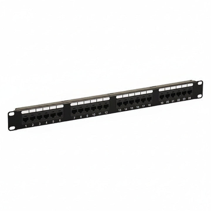 ICC ICMPP0245E 24-Port Rackmount and CAT5e 19" Network Patch Panel with Rear 110 IDC Terminal Blocks for Gigabit Network Switch, UL Listed, PoE Rated Gigabit Applications, 1U RS, Black
