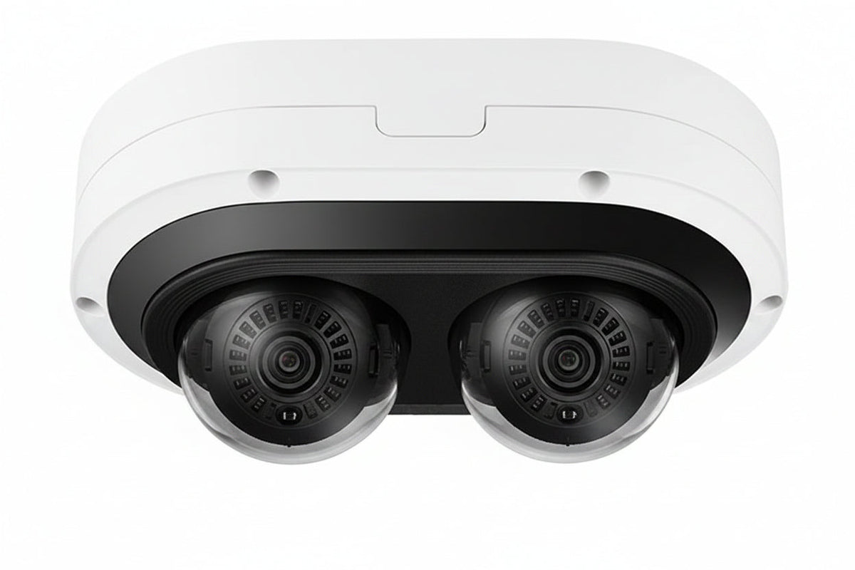 Hanwha PNM-12082RVD P Series 6MPx2 Multi-Directional IP Dome Camera, 3.54-6.69mm Motorized Varifocal Lens, Outdoor, Vandal-Rated, IP66, IK10