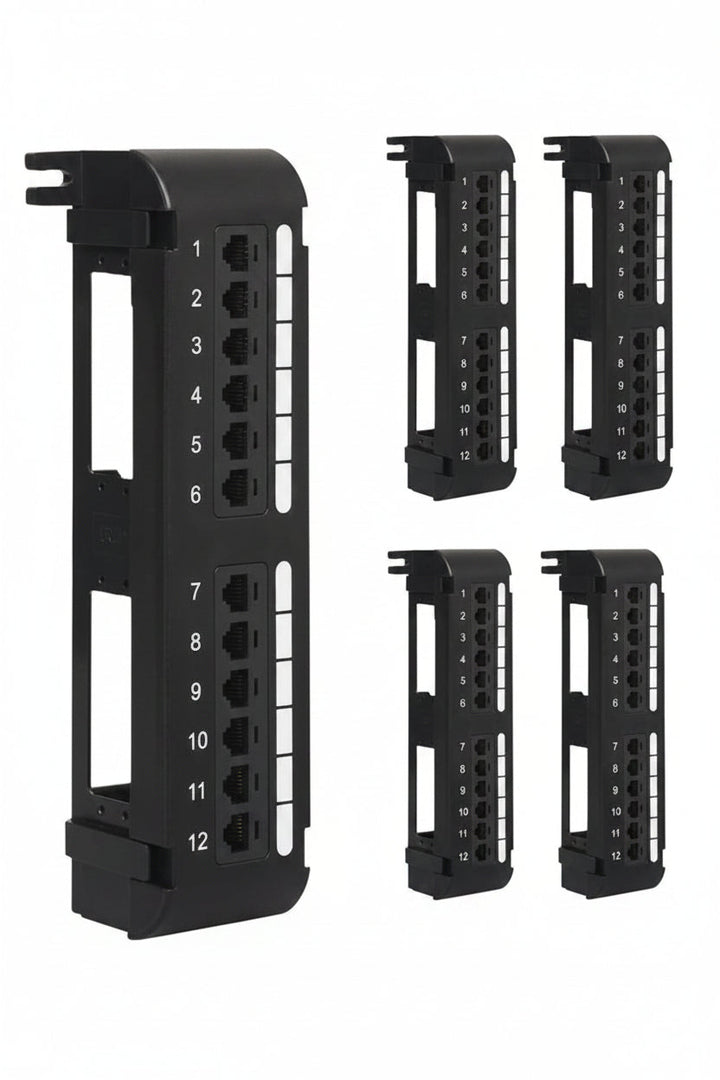 ICC ICMPP12V60 CAT6 Patch Panel, Wall Mount 12-Port Network Patch Panel with Rear 110 IDC Terminal Blocks and 89D Wall Mount Bracket, UL Listed and PoE++ Rated Gigabit Applications, 6-Pack, Black