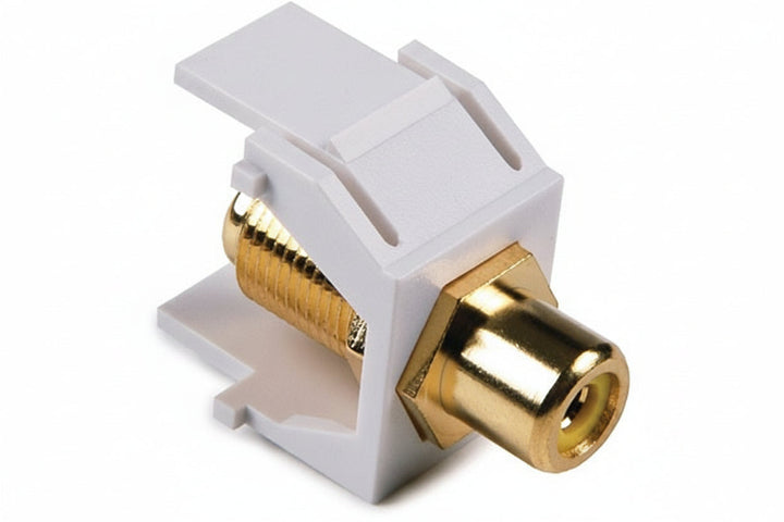 HellermannTyton RCAFINSERT RCA Coupler Module with Yellow Identification Stripe, White