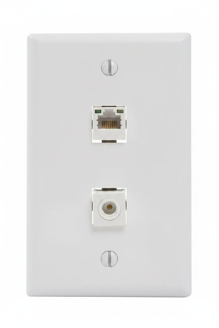 ICC IC107F02WH 2-Port Keystone Wall Plate, Durable ABS Plastic, Single Gang Wall Plate for RJ45 Modular Jack and Inserts, UL Listed, 1-Pack, White