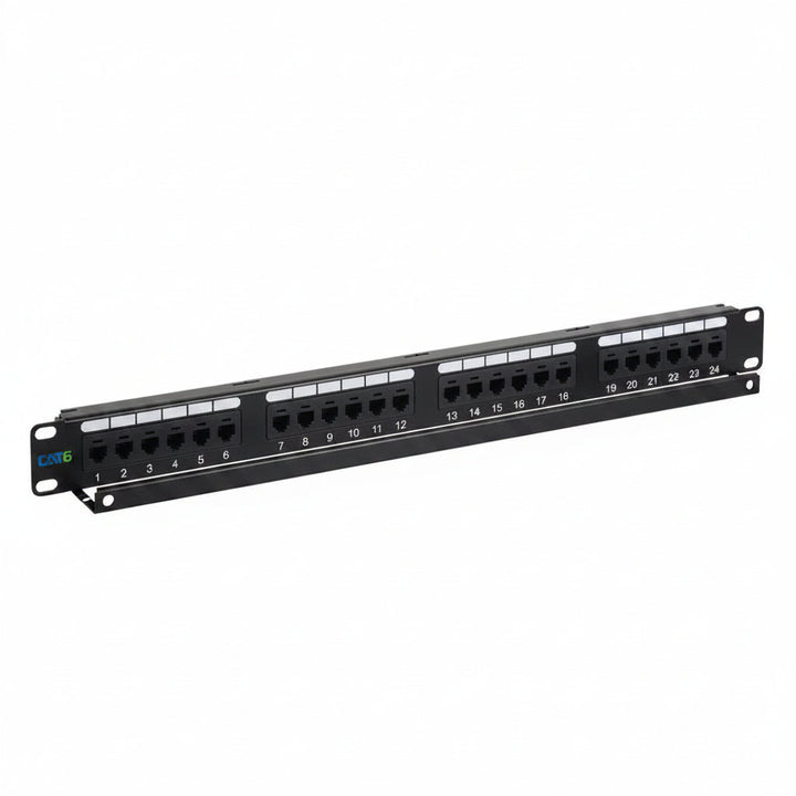 ICC ICMPP02460 24-Port Rackmount and CAT6 19" Network Patch Panel with Rear 110 IDC Terminal Blocks for Gigabit Network Switch, UL Listed, PoE Rated Gigabit Applications, Black