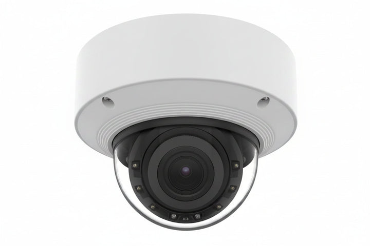 Hanwha XNV-A8084R5MP WN9 AI Outdoor Vandal Dome IP Camera, 131.2' (40m) IR Range, 2.8x Zoom Ratio, 3.3-9.3mm Motorized Varifocal Lens