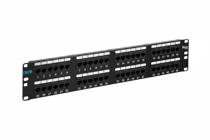 ICC ICMPP04860 48-Port Rackmount with CAT6 19" Network Patch Panel and Rear 110 IDC Terminal Blocks for Gigabit Network Switch, UL Listed, PoE Rated Gigabit Applications, 2U RS, Black