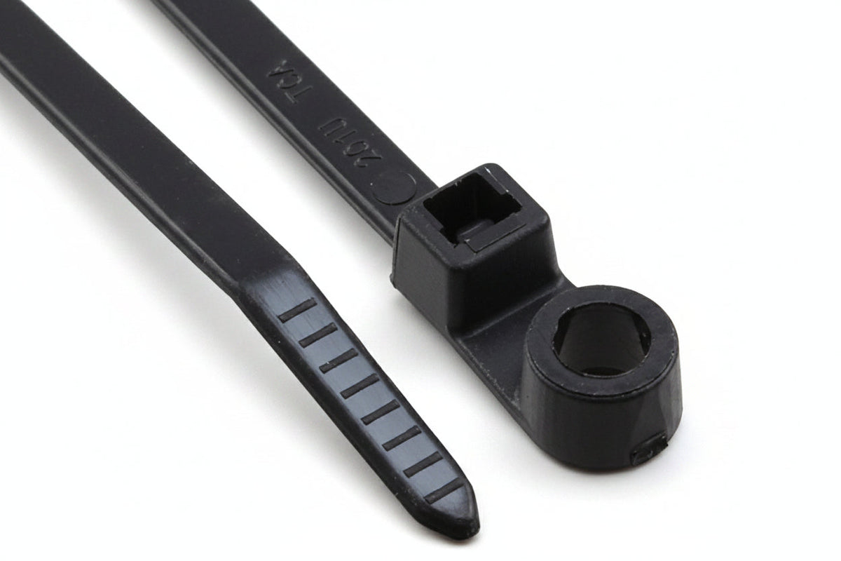 HellermannTyton T50MR0C2 8.5-Inch Screw-Mount Cable Ties, #10 Screw, 50 lb, PA66, Black