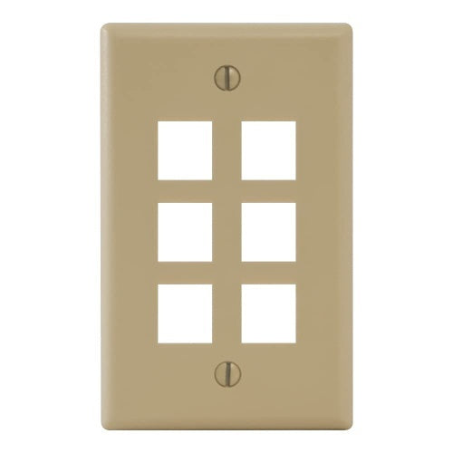 ICC IC107F06IV 6-Port Keystone Wall Plate (1-Pack), UL Listed, Durable ABS Plastic, Single Gang Wall Plate for RJ45 Modular Jack and Inserts, Ivory