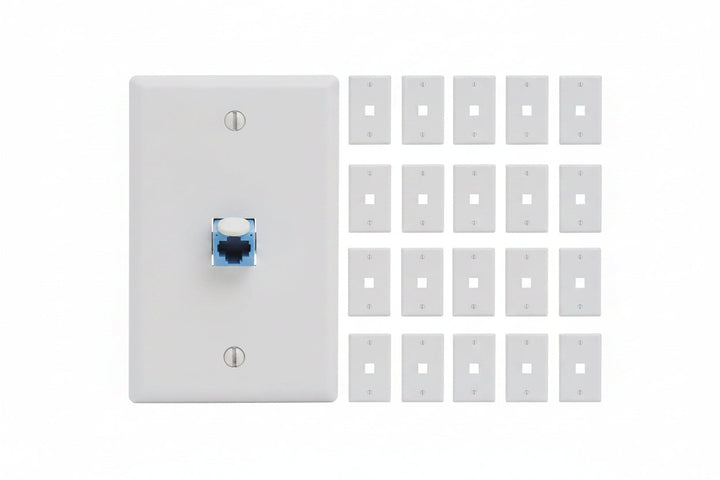 ICC IC107F1CWH 1-Port Keystone Wall Plate (25-Piece) and Single Gang Wall Plate for RJ45 Modular Jack / Inserts, UL Listed, Durable ABS Plastic, White