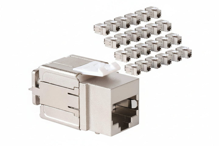 ICC IC107SACA0 Shielded FTP CAT6A Keystone Jack with Slim Profile 180 Degree Punch Down, 10Gbps RJ45 UL Listed PoE++ TAA Compliant, Works with JackEasy Termination Tool, 25-Pack