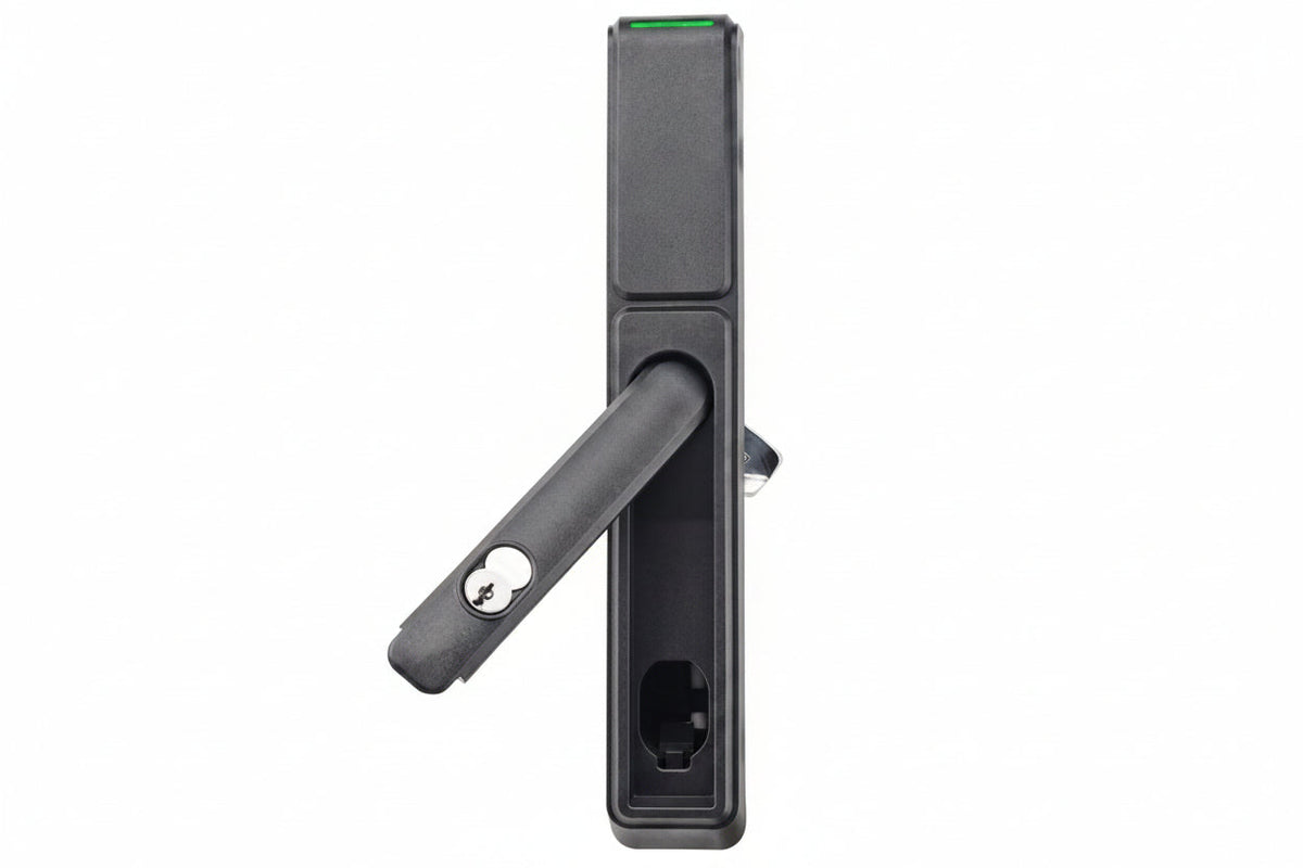 HES KS200-S-IPS-B-K1 KS Series Server Cabinet Lock, Wiegand, Swing Handle, HID multiCLASS SE Technology, MEDECO X4 SFIC Core, Black