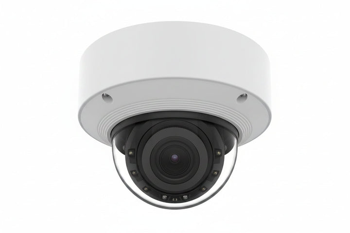 Hanwha XNV-A8084R5MP WN9 AI Outdoor Vandal Dome IP Camera, 131.2' (40m) IR Range, 2.8x Zoom Ratio, 3.3-9.3mm Motorized Varifocal Lens
