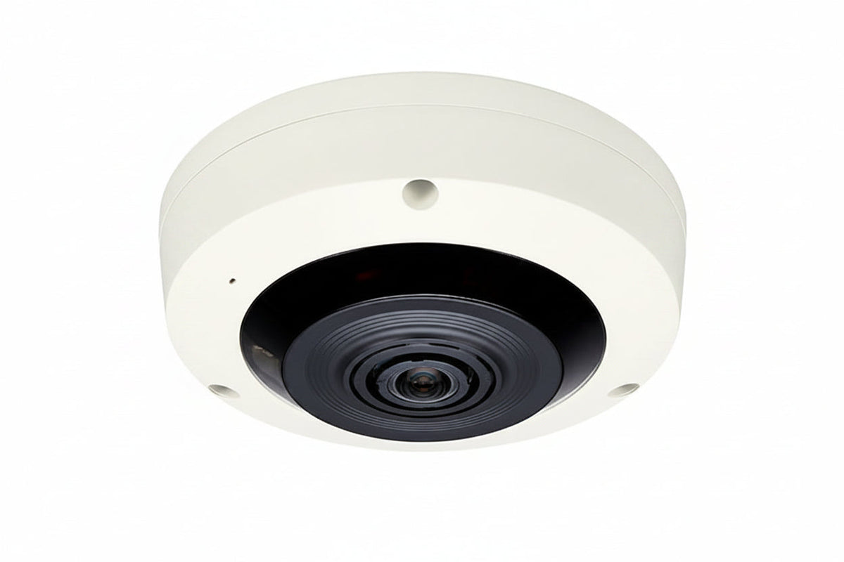 Hanwha XNF-8010R X-Series 6MP IR Indoor Fisheye Camera, 1.6mm Fixed Lens, Ivory