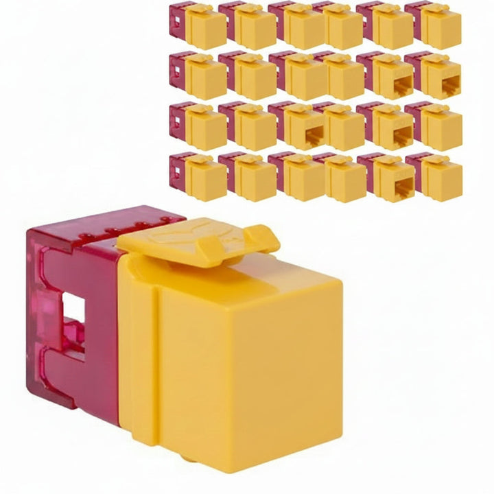 ICC IC107F6CYL CAT6 Keystone Jack with Slim Profile, 180-Degree Punch Down, RJ45 UL Listed PoE++ TAA Compliant for Wall Plate or Patch Panel, Works with JackEasy Termination Tool, 25-Pack, Yellow