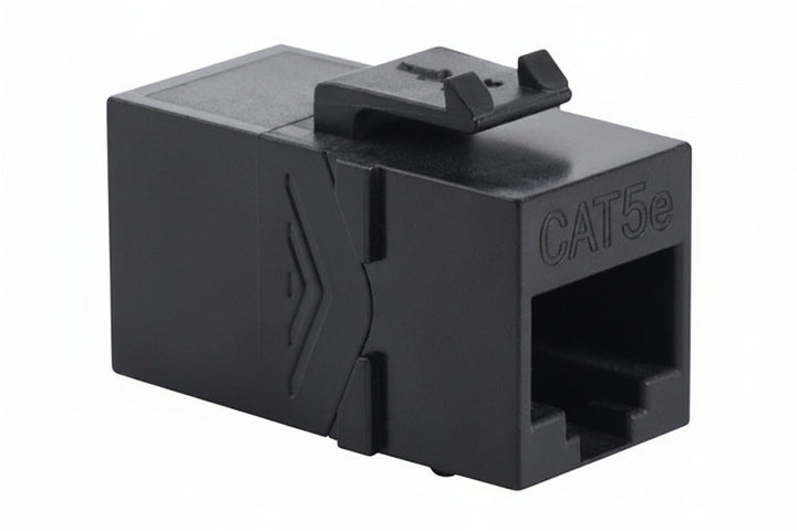 ICC IC107C5EBK CAT5e RJ45 Inline Keystone Coupler with Feed-Through PCB Module for Wall Plates and Patch Panels, 8P8C Female-to-Female Jack, UL Listed, Black