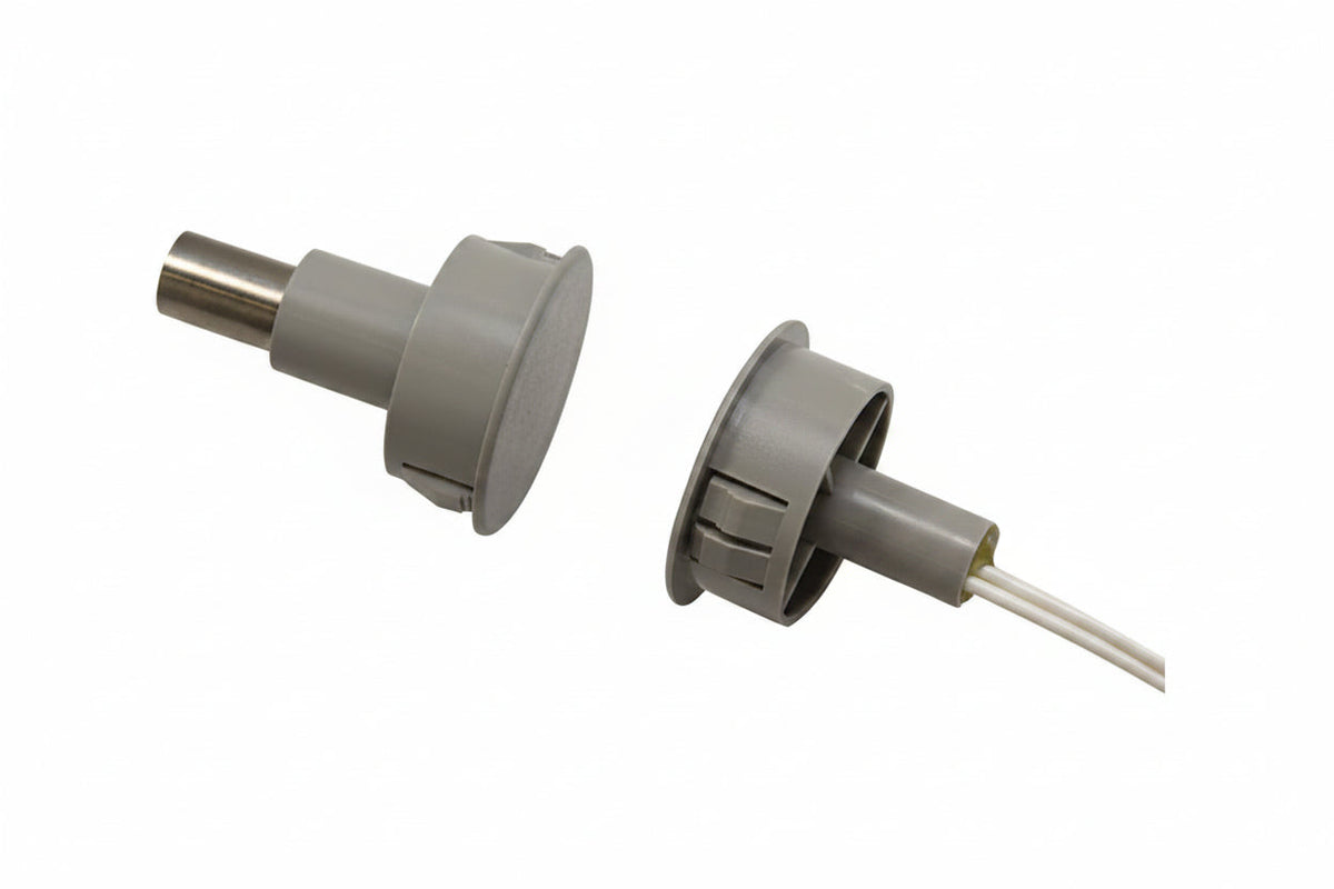 GRI 184-12WG 184 Series 1" Steel Door Recessed Switch Set, Wide Gap, 10W, 200VDC, 0.40 Amp, Closed Loop, N/O, A, and U.L. 10C Fire Rated Gray