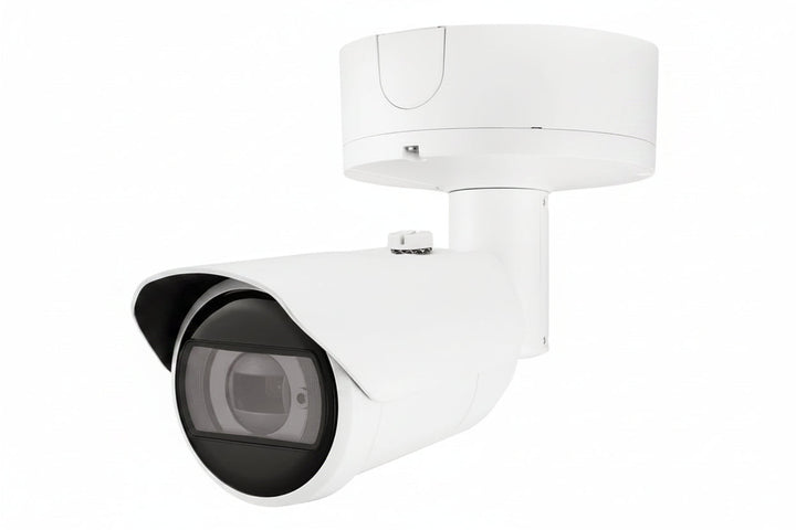 Hanwha XNO-9083R Series 8MP IR Bullet Camera, 4.4-9.3mm Motorized Varifocal Lens, White