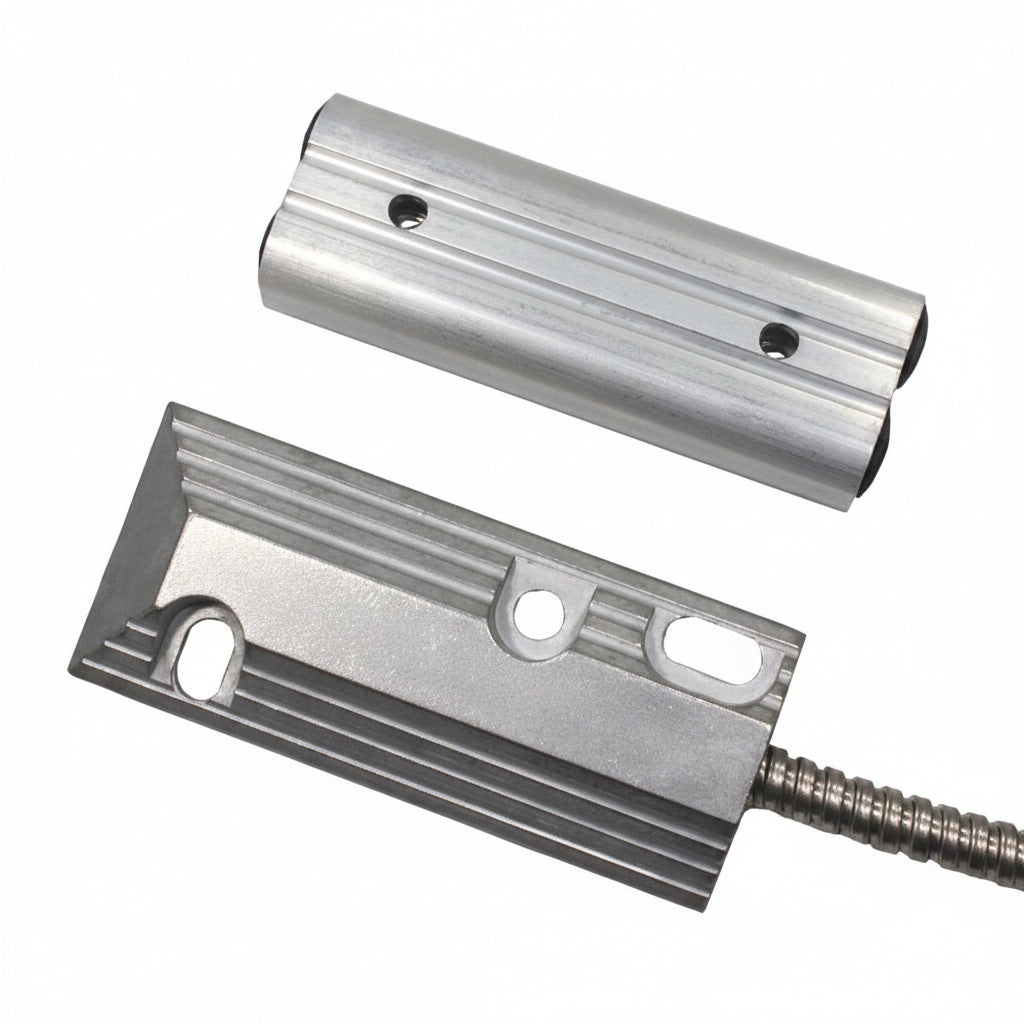 GRI 200-36 200 Series Floor Mount Industrial Overhead Door Switch Set, 2-1/2" Gap, 10W, 200VDC, 0.50 Amp, Closed Loop, N/O, and 36" Stainless-Steel Armored Cable, Aluminum