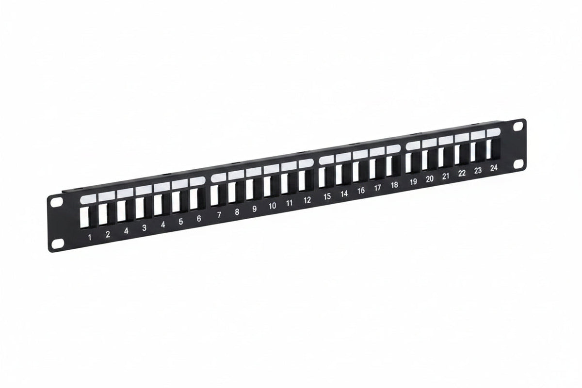 ICC IC107BP241 24-Port Blank Keystone 1U RMS Patch Panel with 19" Metal Rackmount Housing for Slim Profile Keystone Jacks