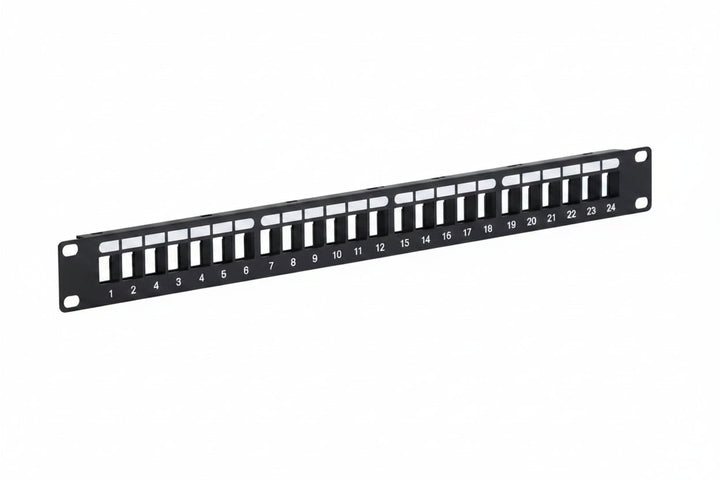 ICC IC107BP241 24-Port Blank Keystone 1U RMS Patch Panel with 19" Metal Rackmount Housing for Slim Profile Keystone Jacks