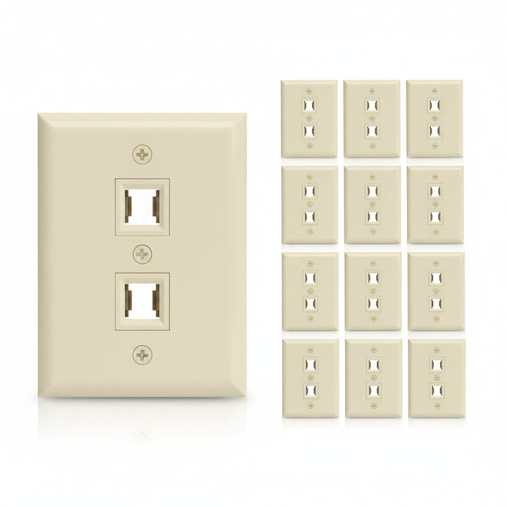 ICC IC107F2TIV 2-Port Keystone Wall Plate, Durable ABS Plastic, Single Gang Wall Plate for RJ45 Modular Jack and Inserts, UL Listed, 10-Pack, Ivory
