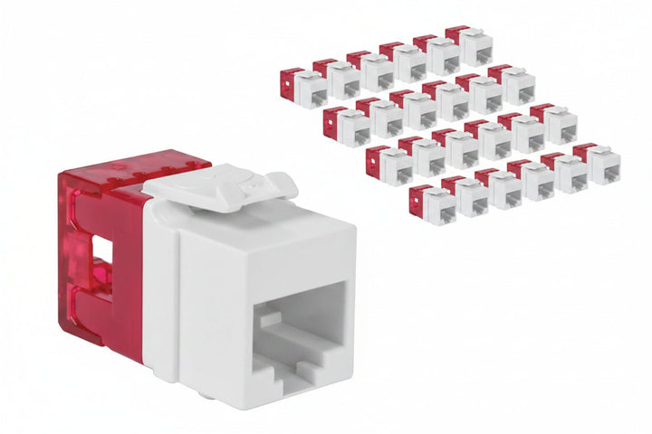 ICC IC107F6CWH CAT6 Keystone Jack with Slim Profile 180-Degree Punch Down, RJ45 UL Listed PoE++ TAA Compliant for Wall Plate / Patch Panel, 25-Piece, White