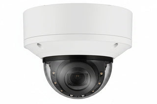 Hanwha XNV-9083R Series 8MP Outdoor IR Vandal Dome IP Camera, 4.4-9.3mm Motorized Varifocal Lens, White