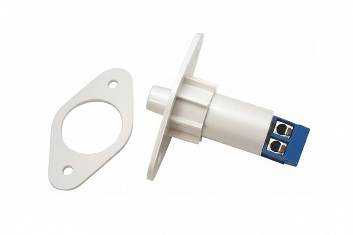 GRI PBF-100T 3/4" Diameter 1 1/2" Push Button Switch with Flange and Terminal, 10W, 200VDC, 0.50 Amp, Closed Loop, N/O, A, White