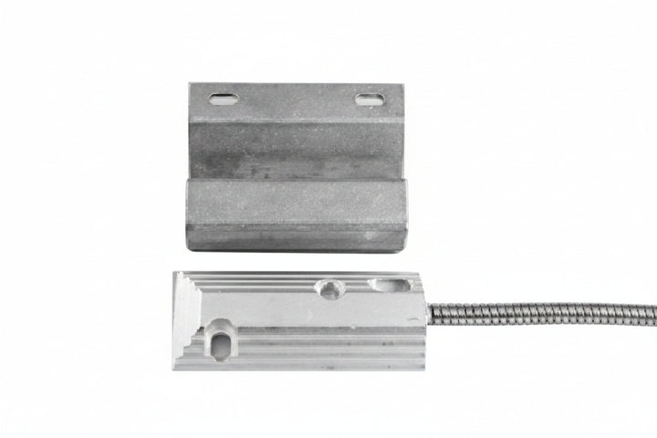 GRI 4532-36 4532 Series Floor Mount Miniature Overhead Door Switch Set, 2-1/2" Gap, 10W, 200VDC, 0.50 Amp, Closed Loop, N/O, with 36" Lead and 2' Stainless-Steel Armored Cable, Aluminum
