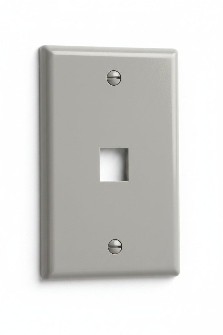 ICC IC107F01GY 1-Port Keystone Wall Plate, Durable ABS Plastic, Single Gang Wall Plate for RJ45 Modular Jack and Inserts, UL Listed, 1-Pack, Gray
