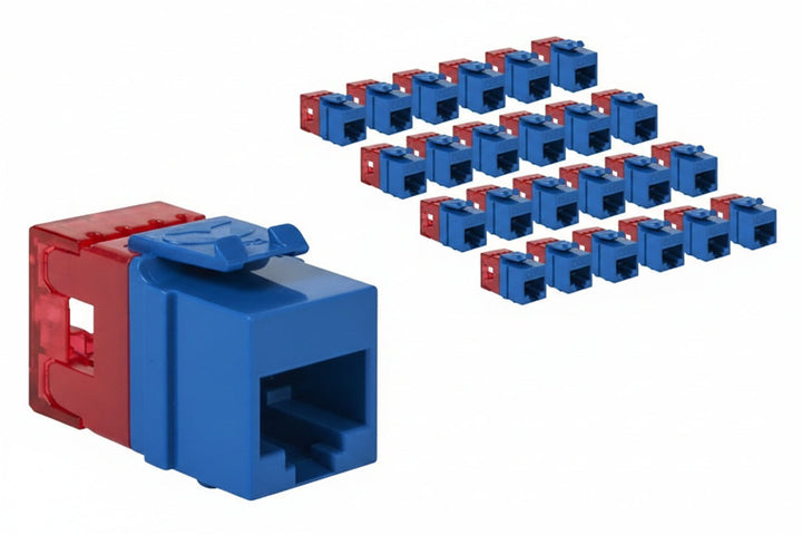 ICC IC107F6CBL CAT6 Keystone Jack with Slim Profile 180-Degree Punch Down, RJ45 UL Listed PoE++ TAA Compliant for Wall Plate / Patch Panel, 25-Piece, Blue