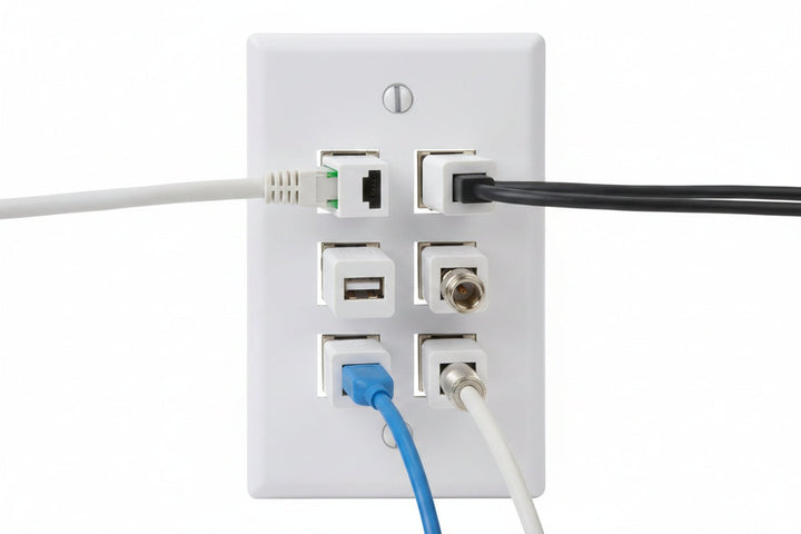 ICC IC107F06WH 6-Port Keystone Wall Plate (1-Piece) and Single Gang Wall Plate for RJ45 Modular Jack / Inserts, UL Listed, Durable ABS Plastic, White