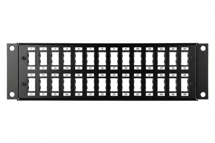 ICC IC107BP482 48-Port Blank Keystone 2U RMS Patch Panel with 19" Metal Rackmount Housing for Slim Profile Keystone Jacks