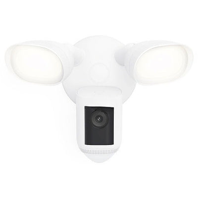Floodlight Wired Smart Security Video Camera Pro with 2-LED Lights, Dual Band Wi-Fi, 3D Motion Detection, White (B0CG6VFFVL)